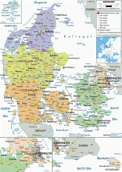 Carte du Danemark - Cartes du reliefs, des villes, administrative, politique...