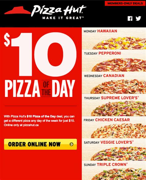 Pizza Hut Canada Online Offers: Get A Different Pizza Of The Day Any ...