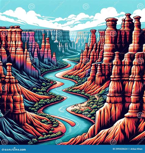 A River Carving through a Canyon with Towering Hoodoos. Landscape Background, Nature Stock ...