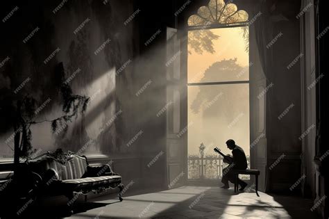 Premium AI Image | a man sits in a room with a window and a man reading ...