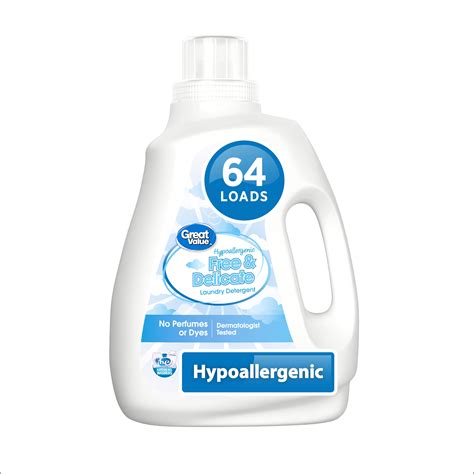 Great Value Hypoallergenic, 64 loads, Free & Delicate HE Liquid Laundry Detergent, 100 Fl oz ...