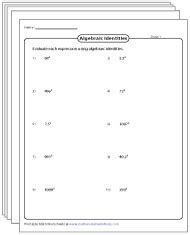 Algebraic Identities Worksheets