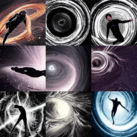 spaghettification of a man falling into a black hole, | Stable Diffusion