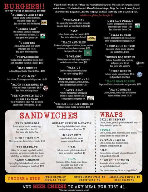 Menu of The District Pub and Grill in Eau Claire, WI 54701