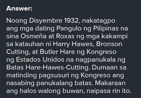 Batas Hare-Hawes-Cutting, sino-sino ang nagpanukala nito? - Brainly.ph