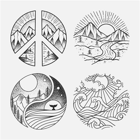 Premium Vector | Line Art Hand Drawing Nature