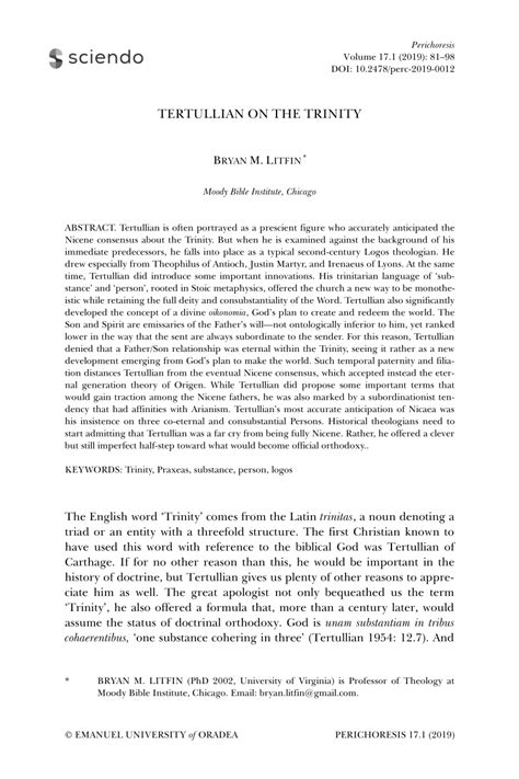 (PDF) Tertullian on the Trinity