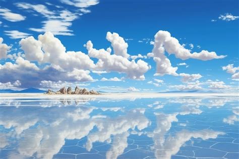 Premium AI Image | A blue sky and clouds reflecting on a salt lake.