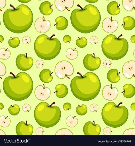 Green apple seamless pattern on background Vector Image