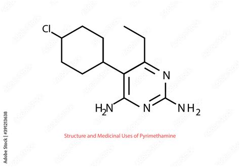 structure and medicinal uses of pyrimethamine chemical structure vector design illustration ...