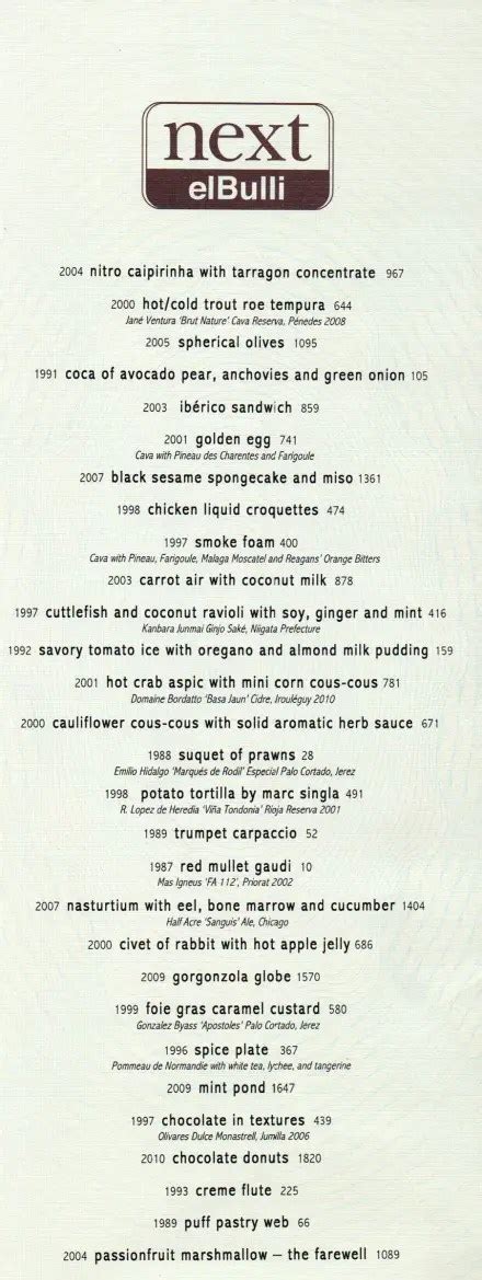 Next Restaurant, The El Bulli Menu