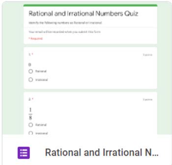 Rational and Irrational Numbers Quiz by Lee Porter | TPT