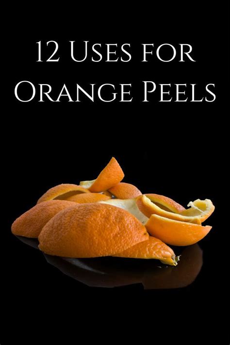 an orange peel with the words 12 uses for orange peels on it's black background