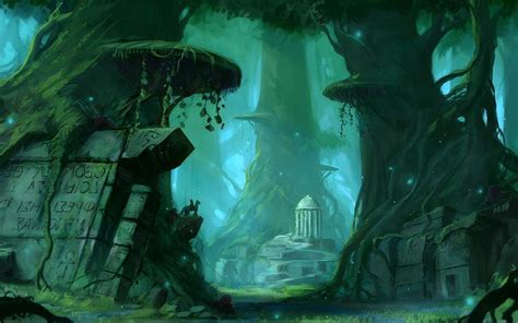 Ruins, forest, elf, tree, fantasy, city, green, castle, blue, HD wallpaper | Peakpx