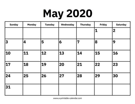 May 2020 Calendar - A Printable Calendar