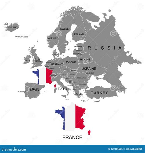 Territory of Europe Continent. France. Separate Countries with Flags. List of Countries in ...