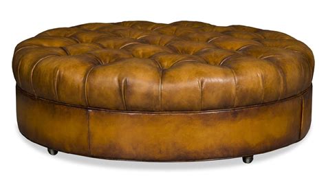 Round leather tufted ottoman