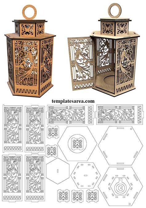 Free 3D Wooden Lantern Laser Cut Pattens | SVG, DXF, CDR - TemplatesArea in 2024 | Wooden ...