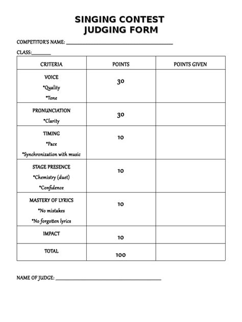 Singing Contest Judging Form | PDF