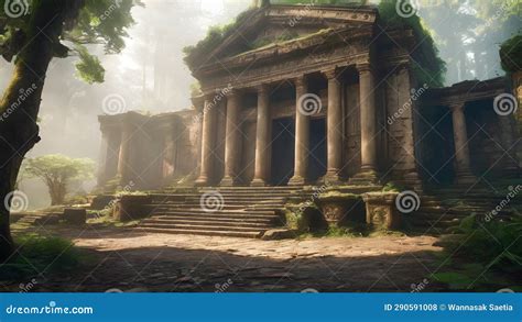 An Ancient Abandoned Temple in a Deep Forest Stock Illustration ...