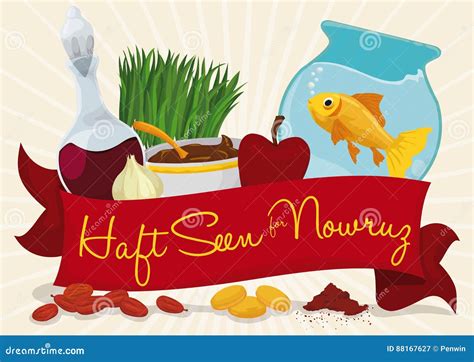 Traditional Haft-Seen Table Ready For Nowruz Celebration, Vector Illustration | CartoonDealer ...