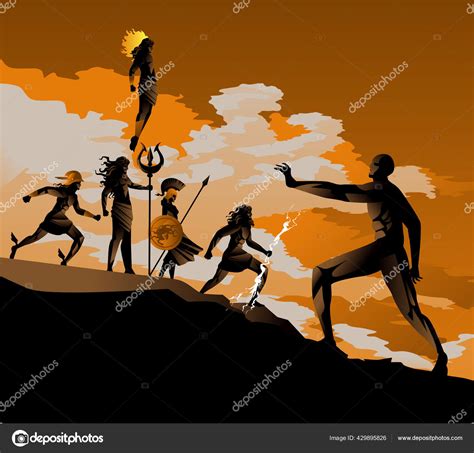 Titanomachy Titan Fighting Olympus Greek Mythology Gods Stock Vector by ©matintheworld 429895826