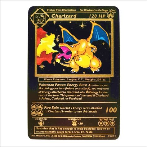 Pokemon Metal Card Charizard Black 4 Gold 120Hp Rigid Game | Etsy