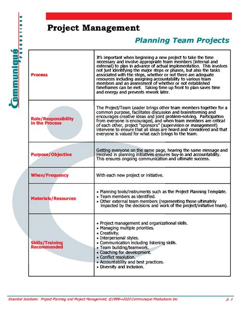 PDF: Planning Team Projects Guidelines and Template (9-page PDF ...