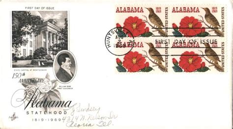 150th Anniversary Alabama Statehood 1819-1969 Block of Stamps First Day ...