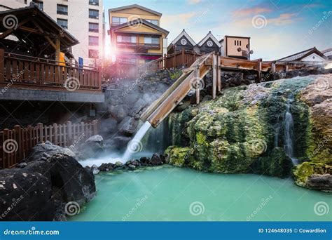 Yubatake Hotspring at Kusatsu Onsen Town in Gunma, Japan Stock Image - Image of hotel, gunma ...