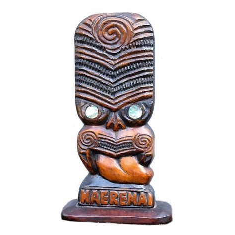 Maori Carved Head with Spirals and Paua Eyes - New Zealand Maori - Tribal