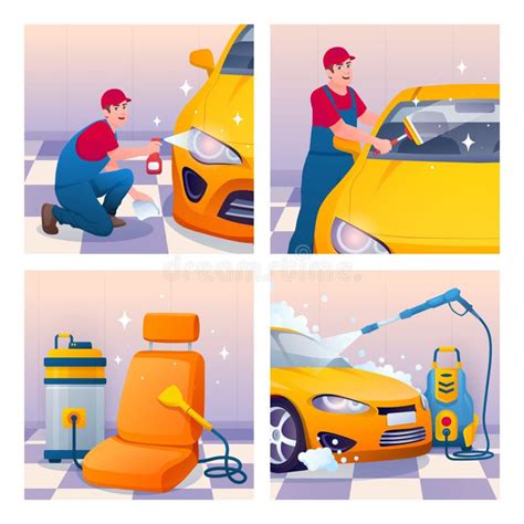 Car Wash Flat Cartoon Composition Set Stock Illustration - Illustration ...