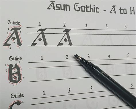 Gothic Calligraphy Worksheet For Beginners | Gothic Letter Template PDF | Gothic Handwriting ...