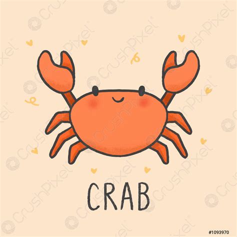 Cute Crab cartoon hand drawn style - stock vector 1093970 | Crushpixel