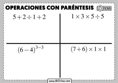 Fichas con EJERCICIOS de Operaciones con Paréntesis