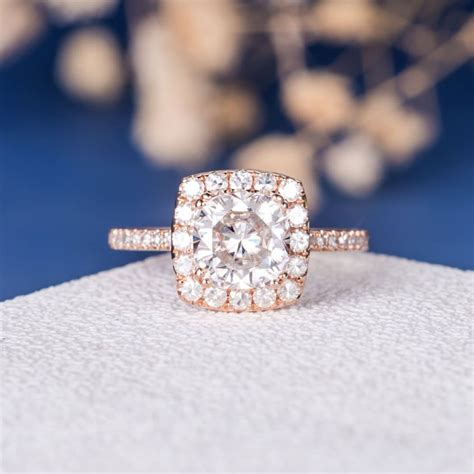 Cushion Cut Moissanite Engagement Ring Rose Gold Antique Bridal Unique ...