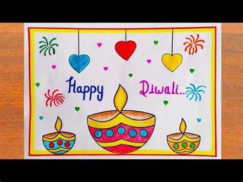 Diwali Card Drawing Easy Steps / How to Make Happy Diwali Greeting Card Easy Ideas / Diwali ...