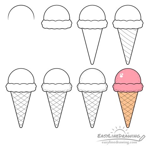 How to Draw an Ice Cream Cone Step by Step - EasyLineDrawing