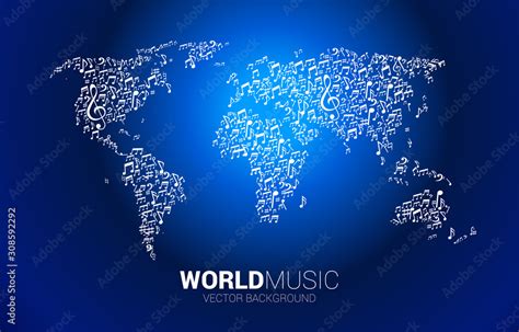 Vector world map from music melody note dancing flow. Concept ...