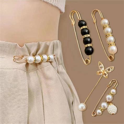 1pc Pearl Brooch Tightening Waistband Pin Opening Bottom Metal Pearl Cute Brooch Pin Jewelry ...