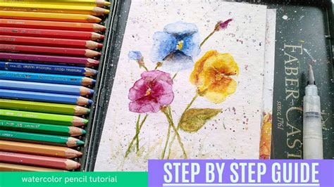Watercolor pencil flowers step by step - YouTube
