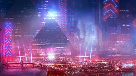 Cyberpunk city, futuristic, neon lights, buildings, aircrafts, Fantasy, HD wallpaper | Peakpx