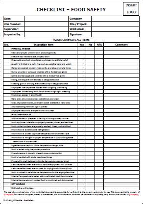 Checklist - Food Safety (Detailed) - Workplace Health and Safety | Inspections, Training and ...