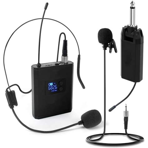 UHF Wireless Microphone System Headset Microphone/Lavalier Lapel Mic with Rechargeable Bodypack ...