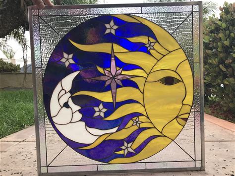 So pretty! Crescent Moon, Sun & Stars "Leaded Stained Glass Window ...