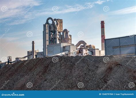 Industrial Grey Landscape Environmental Pollution Waste of Cement Factory. Big Pipes of Industry ...