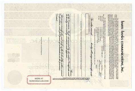 Specimen - Harte - Hanks Newspapers, Inc. Stock Certificate