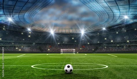 ball on the green field in soccer stadium. ready for game in the midfield Stock Illustration ...