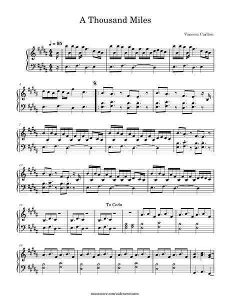 A Thousand Miles - Vanessa Carlton Sheet music for Piano | Download free in PDF or MIDI ...