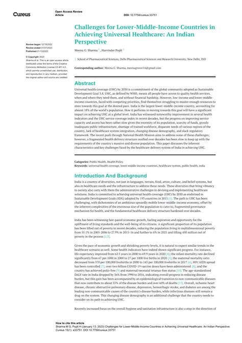 (PDF) Challenges for Lower-Middle-Income Countries in Achieving Universal Healthcare: An Indian ...